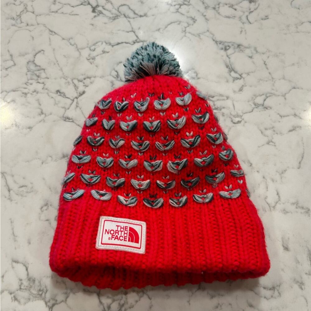 The North Face Kokomo Briar Pink Pompom Fleece Lined Little Girls Kid Beanie Hat